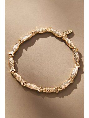 Serefina Anthropologie Fish Icon Stretch Bracelet in Gold One Size New Womens